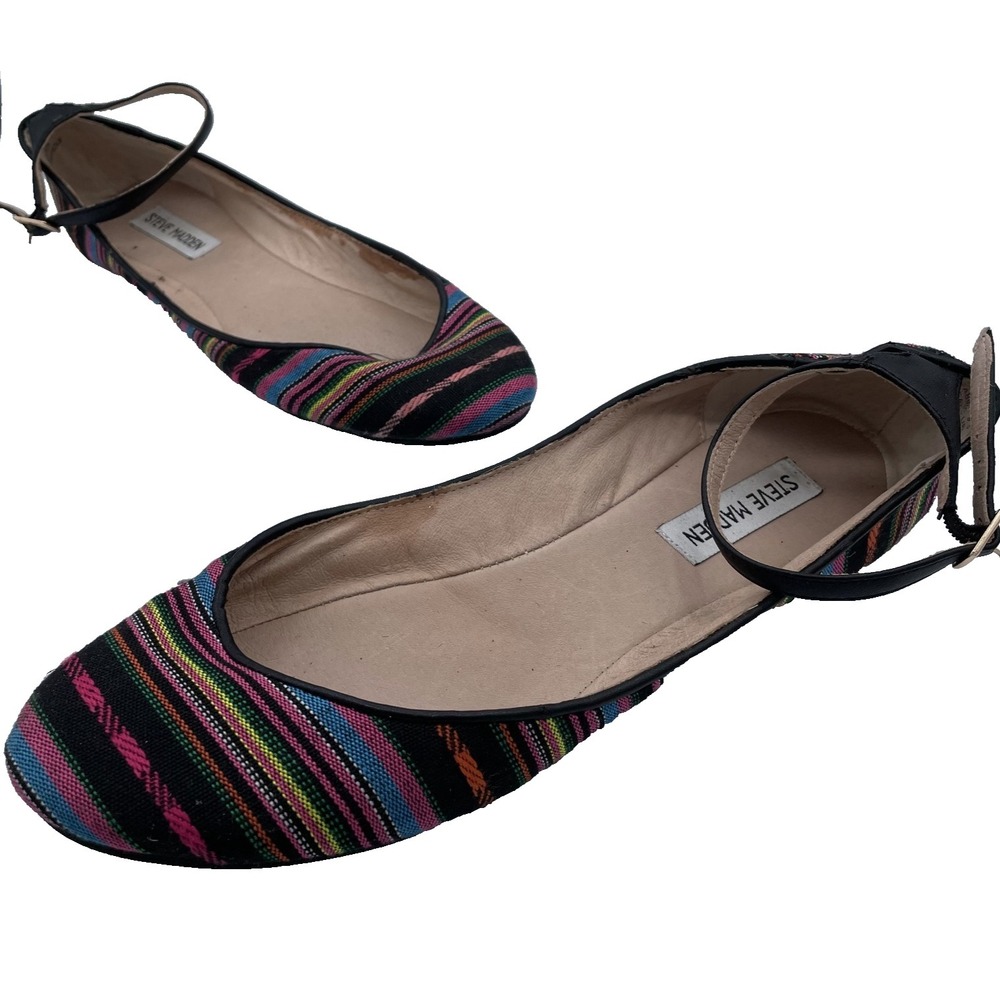Steve Madden Kovert Women 9.5 Ballet Southwestern Aztec Striped Ankle Strap Flat